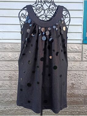 2/$10 Vintage LaRok Black Sequin Dot Tank Dress Size Small